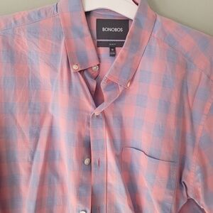 Bonobos Men's Pink and Blue Checkered Shirt
